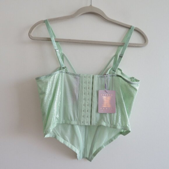 SAVAGE X FENTY Going Platinum Mesh Bustier Corset in Green Mist Metallic L NWT - Picture 9 of 13